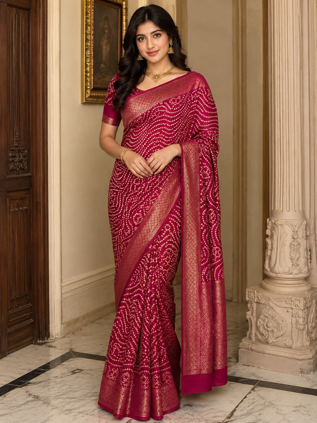 Bandhani Silk Saree with Zari