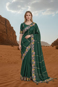 Designer Chinnon Silk Saree with Floral Embroidery & Heavy Blouse