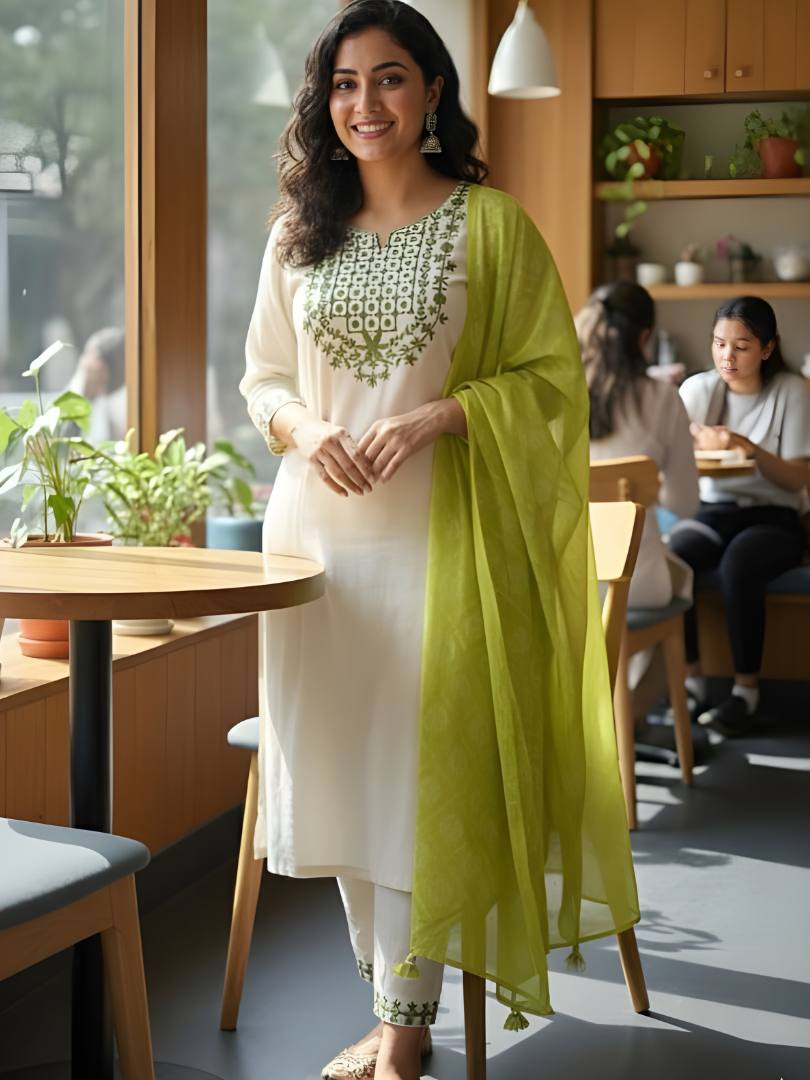Embroidered Rayon Slub Suit with Chanderi Dupatta - PC-105