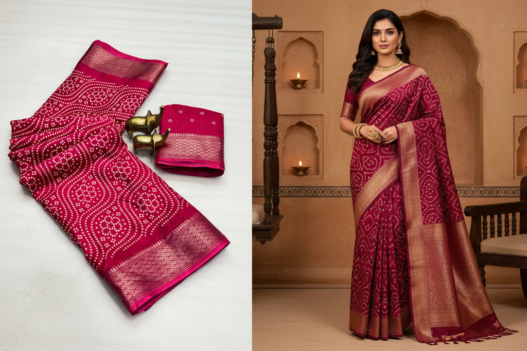 Bandhani Silk Saree with Zari