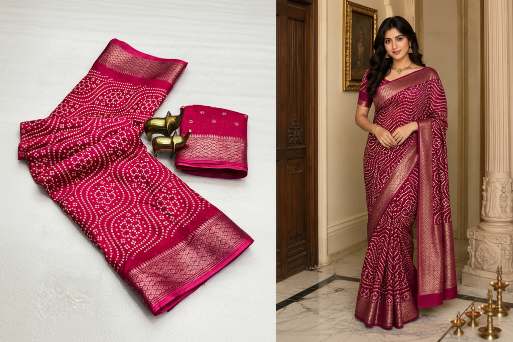 Bandhani Silk Saree with Zari
