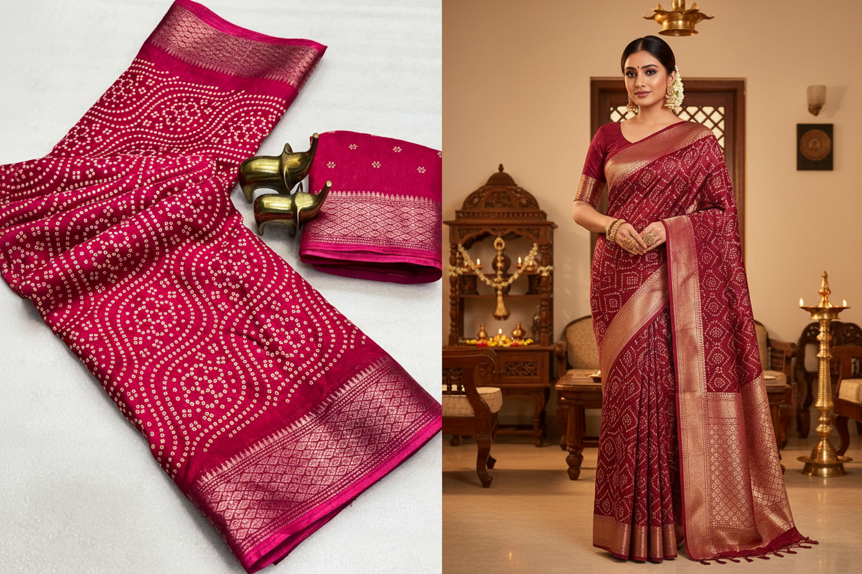 Bandhani Silk Saree with Zari