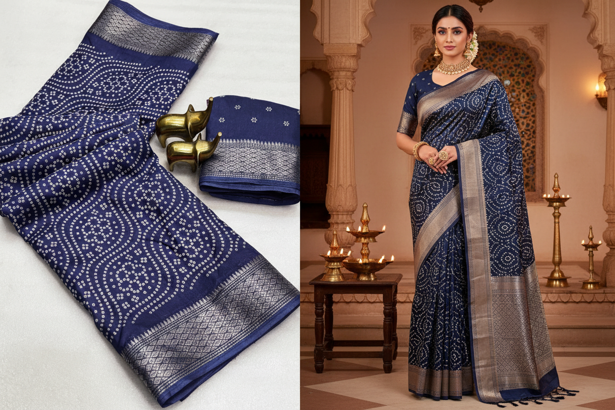 Bandhani Silk Saree with Zari