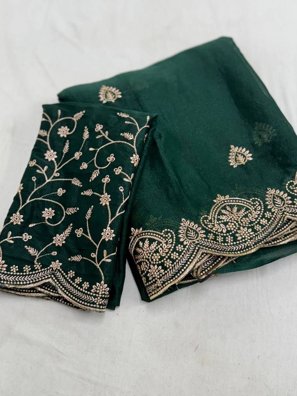 Premium Simmer Chiffon Saree with Zari Embroidery & Designer Blouse Piece