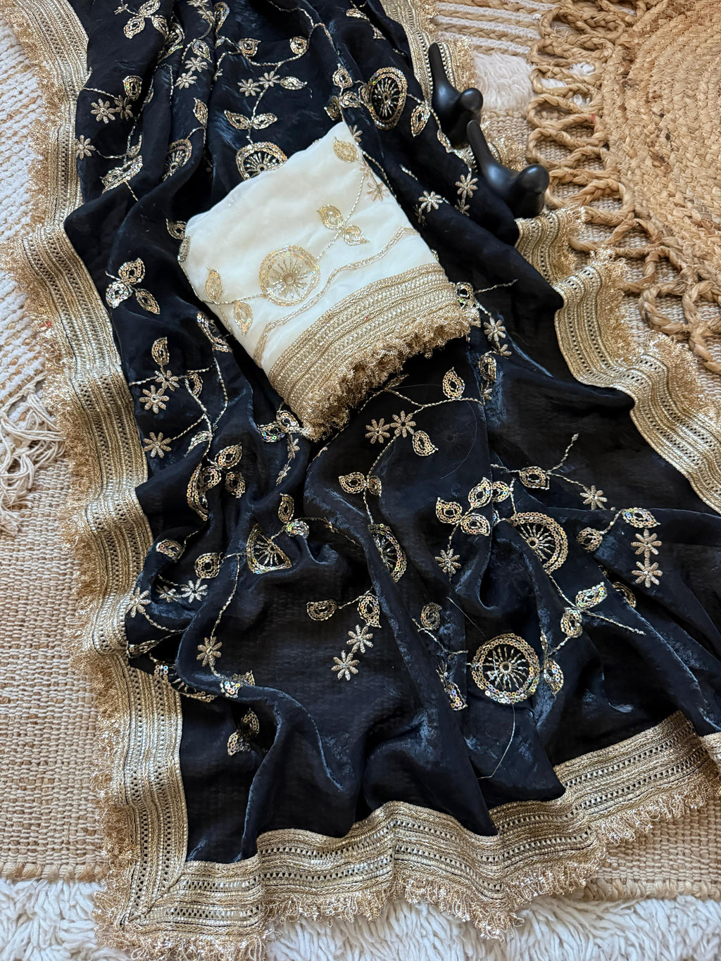 Luxury Organza Tissue Silk Saree with Zari Embroidery & Lace Border
