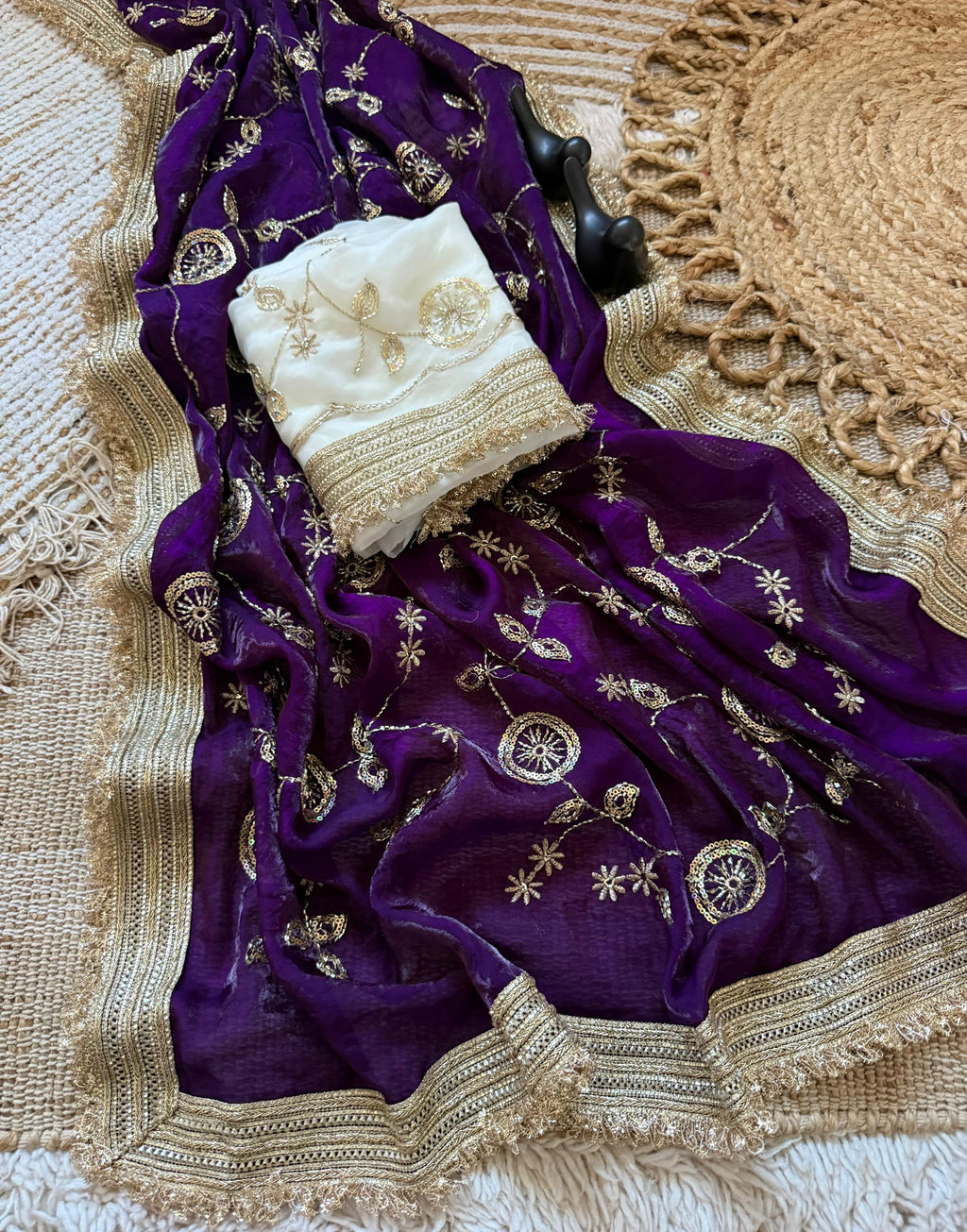 Luxury Organza Tissue Silk Saree with Zari Embroidery & Lace Border