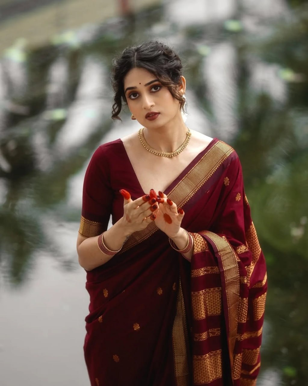 Royal Blue Silk Saree full drape view