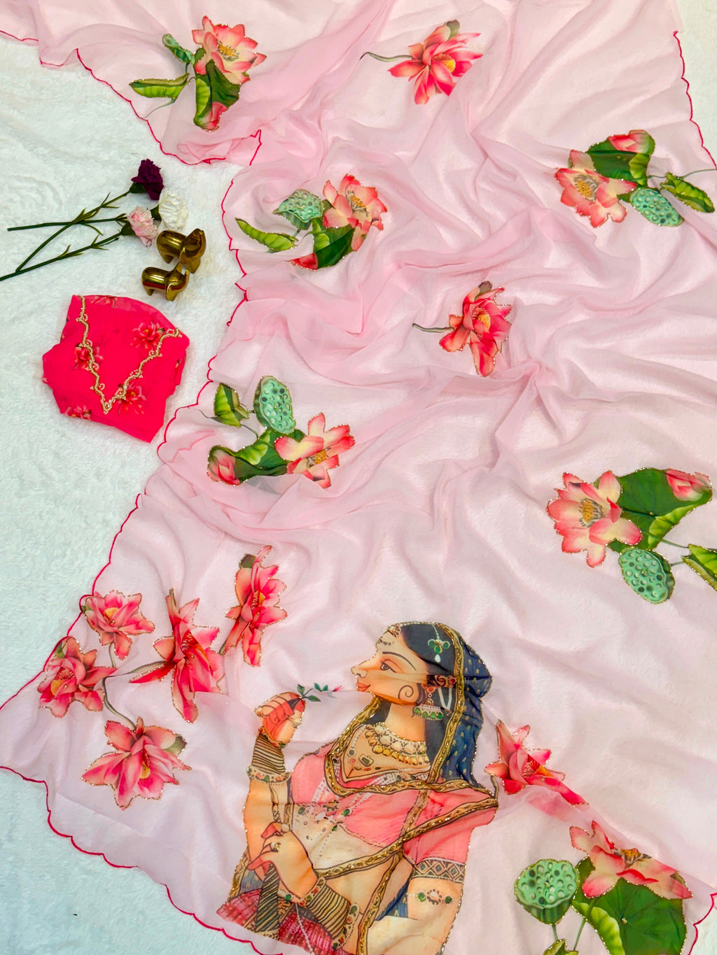Multi Color Floral Handwork Georgette Party Wear Saree with Blouse - 2 The Taanabaanaa