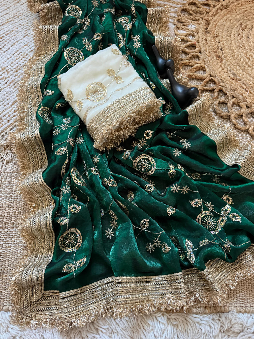 Luxury Organza Tissue Silk Saree with Zari Embroidery & Lace Border