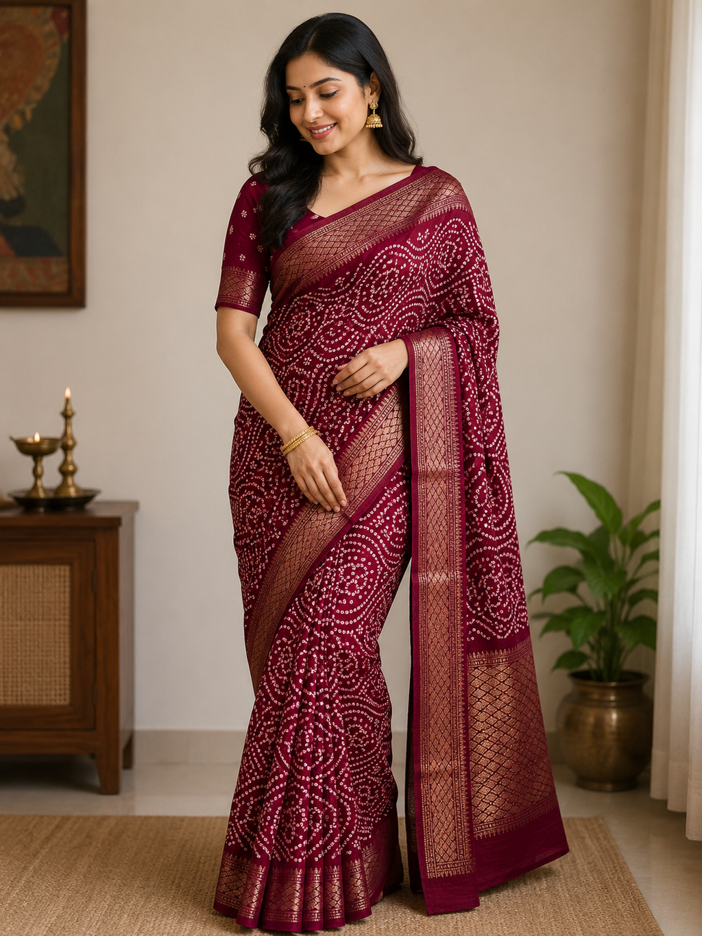 Bandhani Silk Saree with Zari